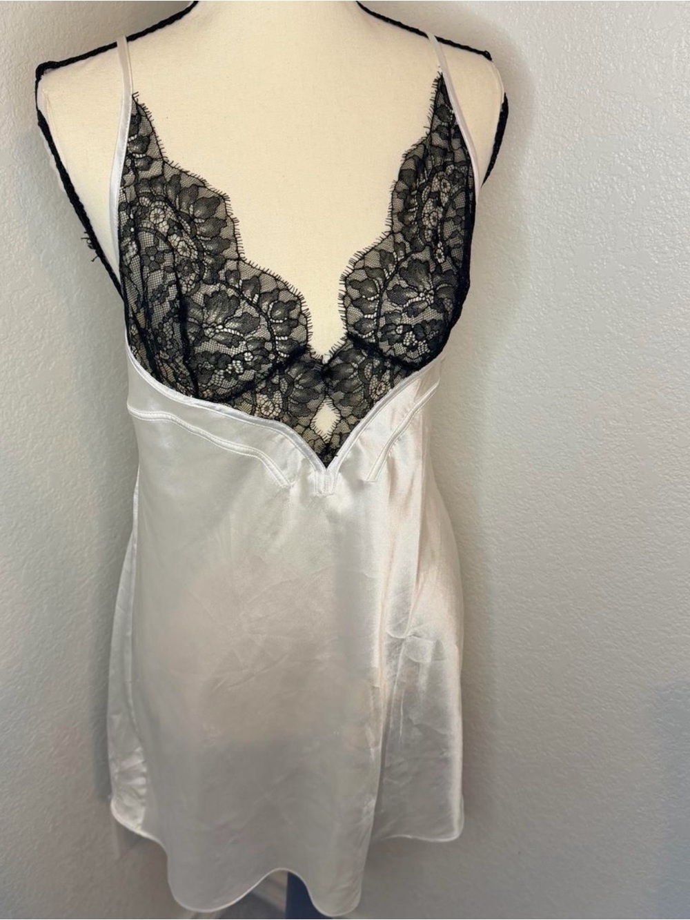 Victoria's Secret White Satin Chemise with Black Lace